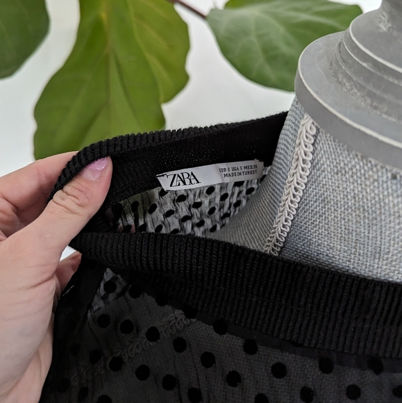 Zara Sheer Polka Dot Crinkle Mock Neck Blouse - Picture 6 of 6